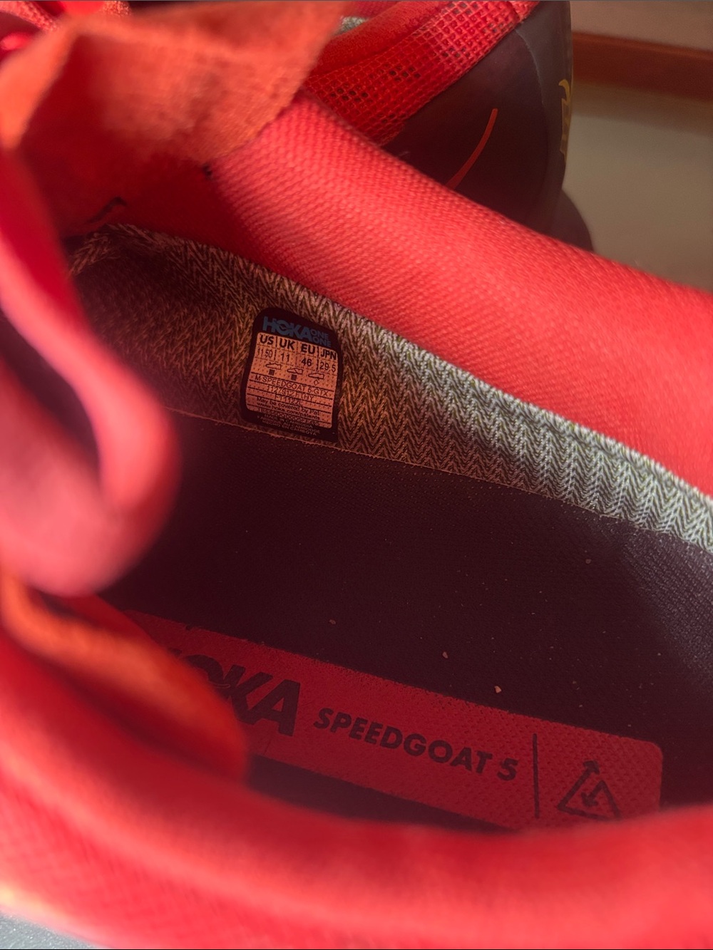 Red Hoka Speedgoat5 Running Shoes - Picture 2 of 11
